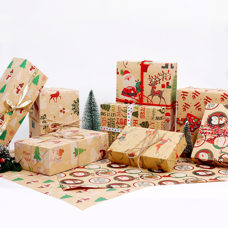 Papier Kraft Boîte Cadeau Créative Papier Décoratif Père Noël Snowman Snowflake Wrapping Pape
