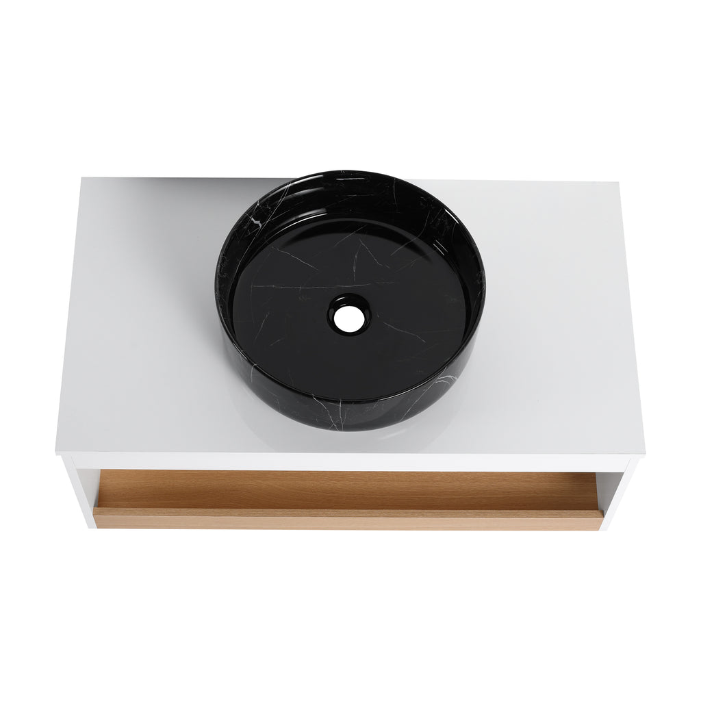 Vanité de salle de bain flottante de 36" avec évier en marbre noir