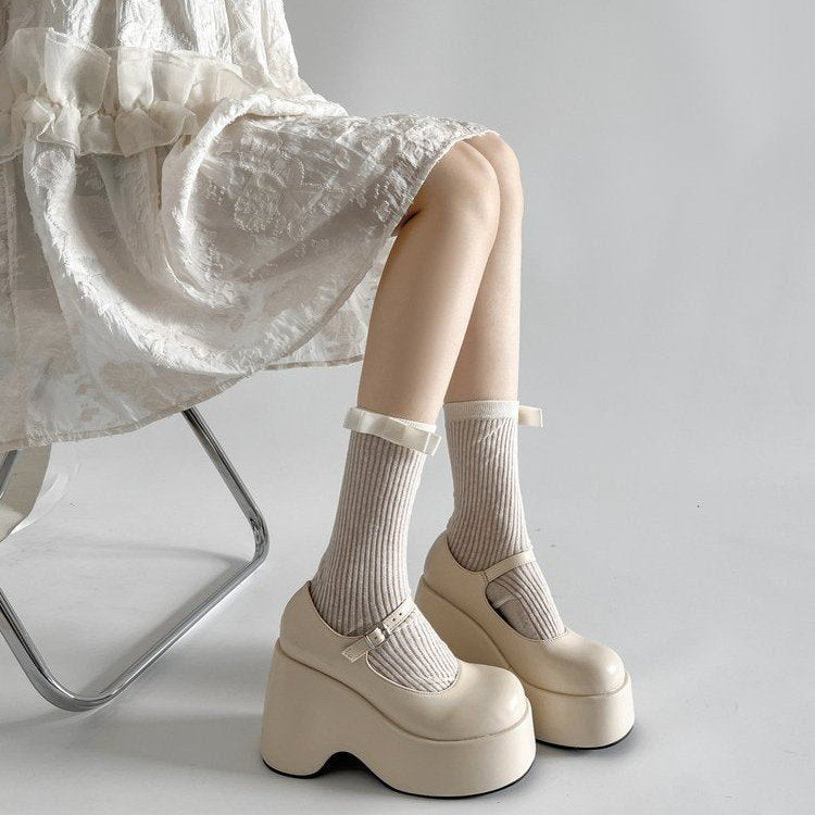 Femmes Gothic Platform Mary Jane Chaussures Round Toe Buckle Strap Super High Wedge Punk Pompes