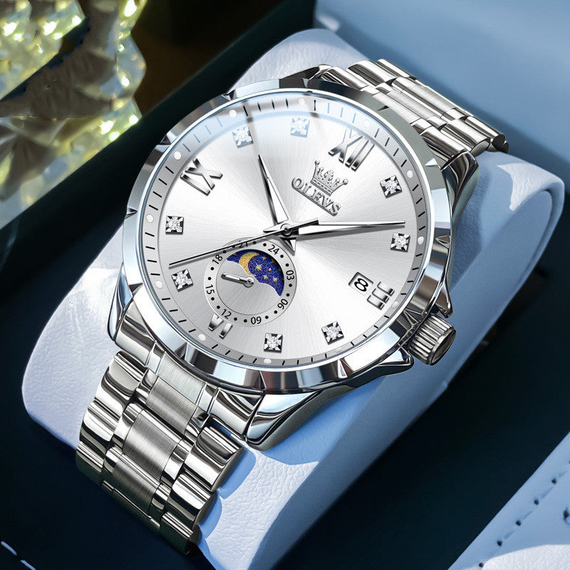 Élégant hommes calendrier incrusté de diamants Quartz montre une montre classique pour le Bu moderne