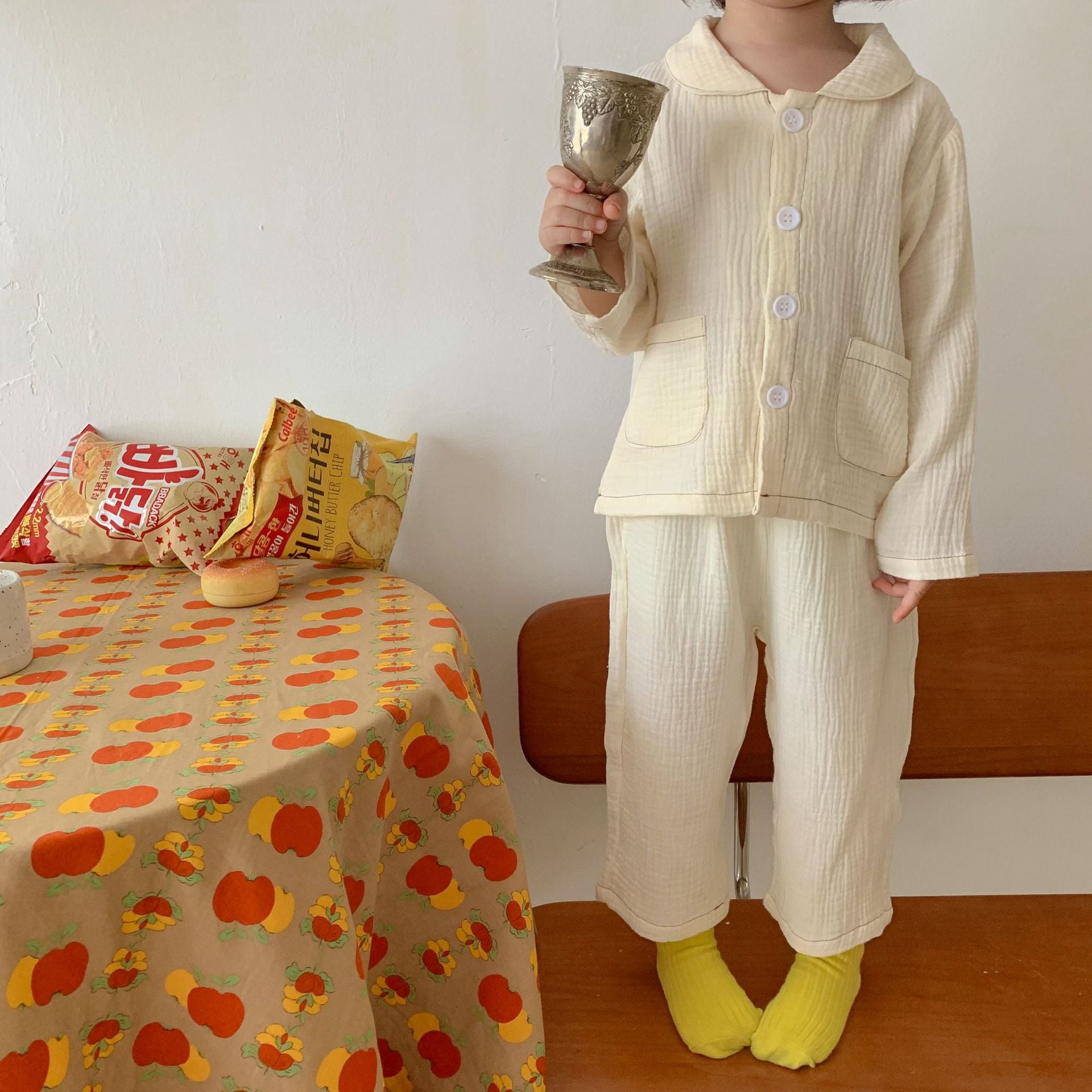 Pyjama pour enfants Cotton Gauze Polka Dot Longue Manches Deux pièces