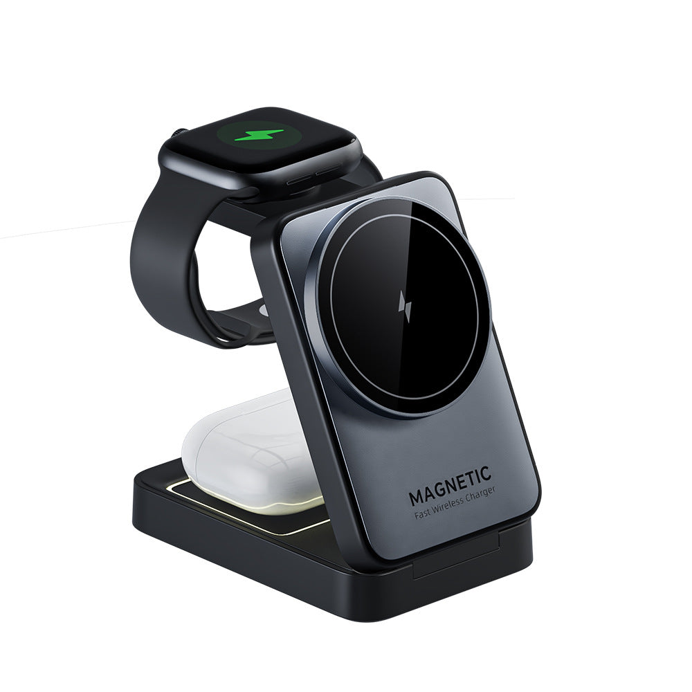 Pliage magnétique 3-en-un sans fil Chargeur rapide 15W Bracket multifonction