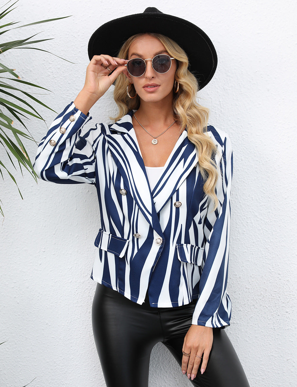 Femme Fashion Print Lapel Petit Blazer