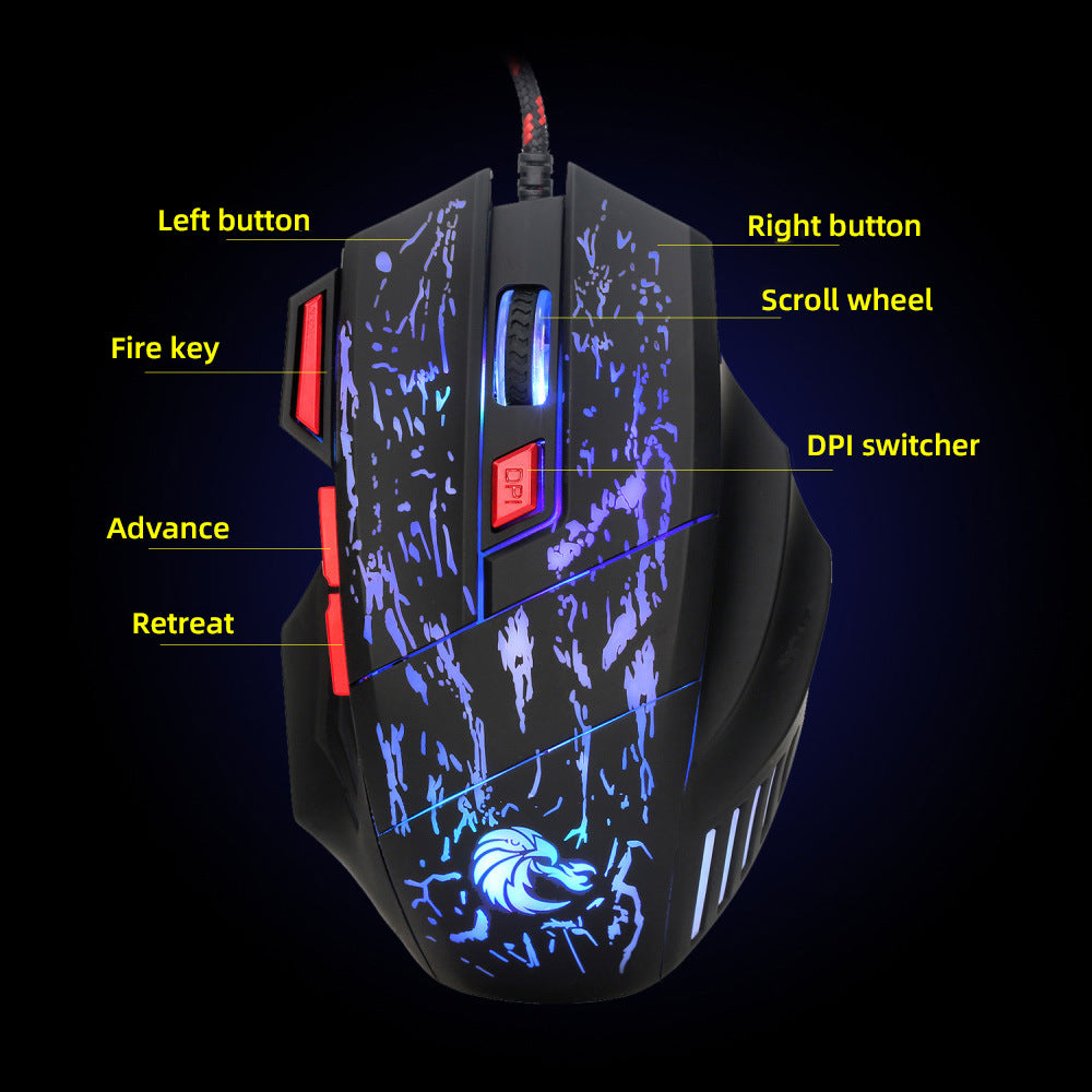 Crack d'eau coloré Souris de jeu lumineux Souris filaire