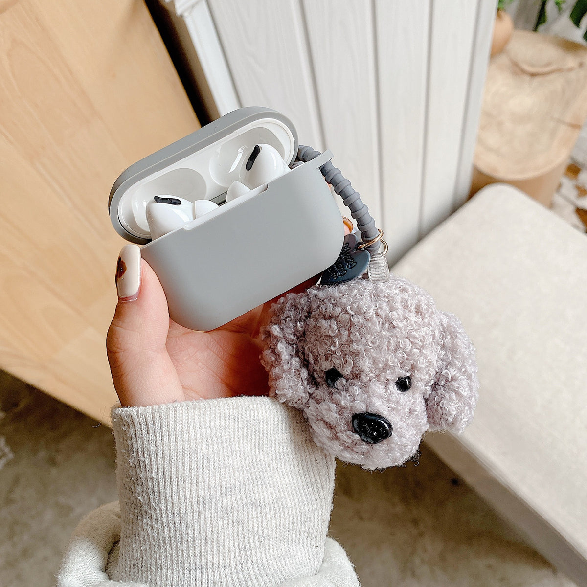 Couverture d'écouteur en couleur solide sans fil Bluetooth Soft Shell Pendentif pour chiots de dessin animé