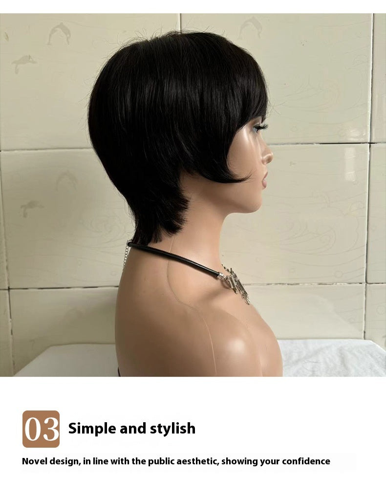 Perruque droite courte femme tête courte couverture cheveux réels humains