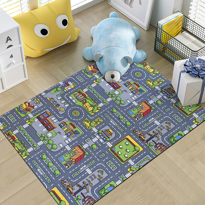 Tapis de village pour enfants Rugs Ville Carte de la route Voiture de ville Rug Jouer 80 X 120cm