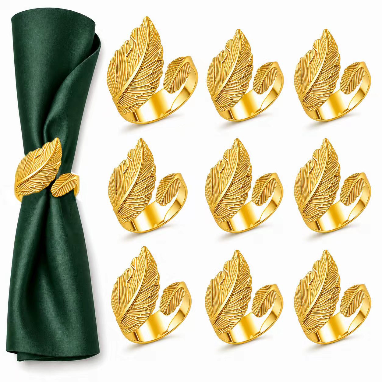 Ensemble de table d'hôtel Golden Leaf Metal Napkin Ring