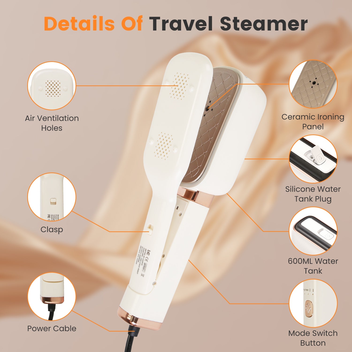 1Set Steam Iron Press 3 In 1 Voyage Steamer pour vêtements avec tête de 180 degrés portable