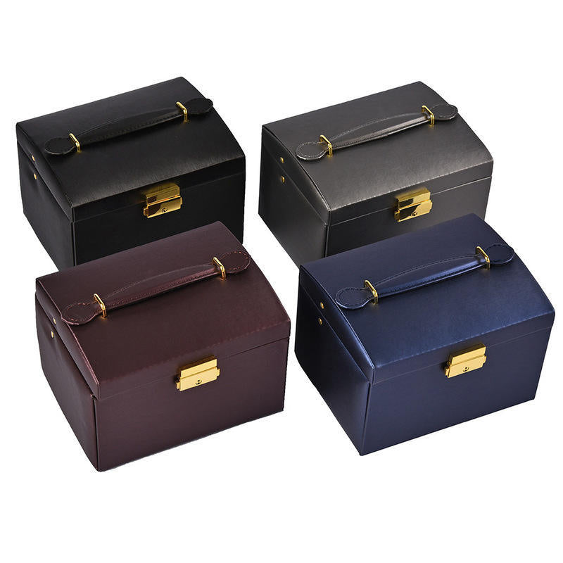 Boîte à bijoux en cuir portable à trois couches