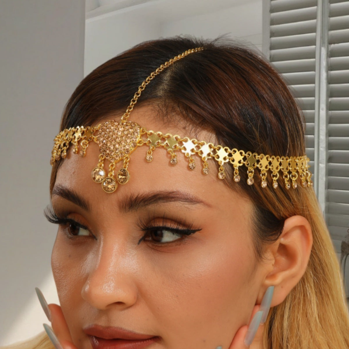 Tassel Forehead Ornament Heart Maang Tikka Ethnic Headpiece for Dance