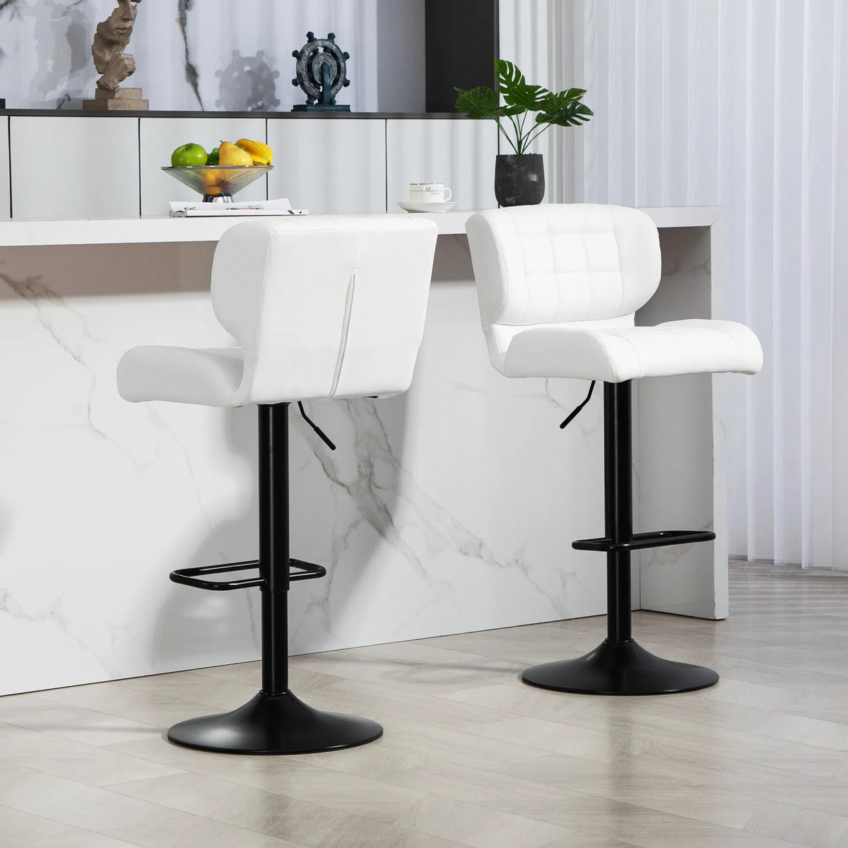 Tabourets en cuir PU pivotant Set de 2 tabourets réglables avec repose-pieds pour cuisine