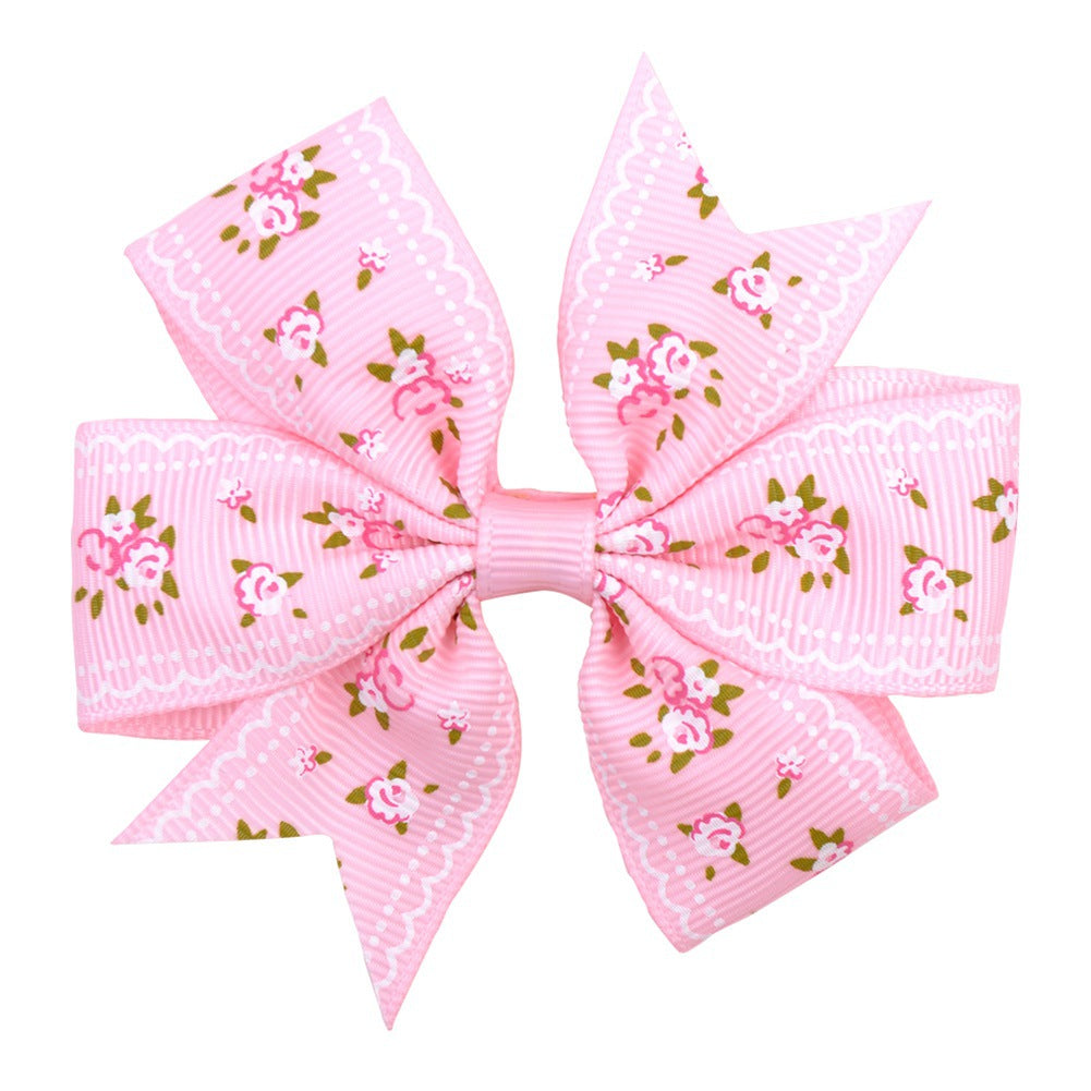 Imprimé Daisy Sunflower Dotted Rib with Fishtail Bow Baby Hair Clip