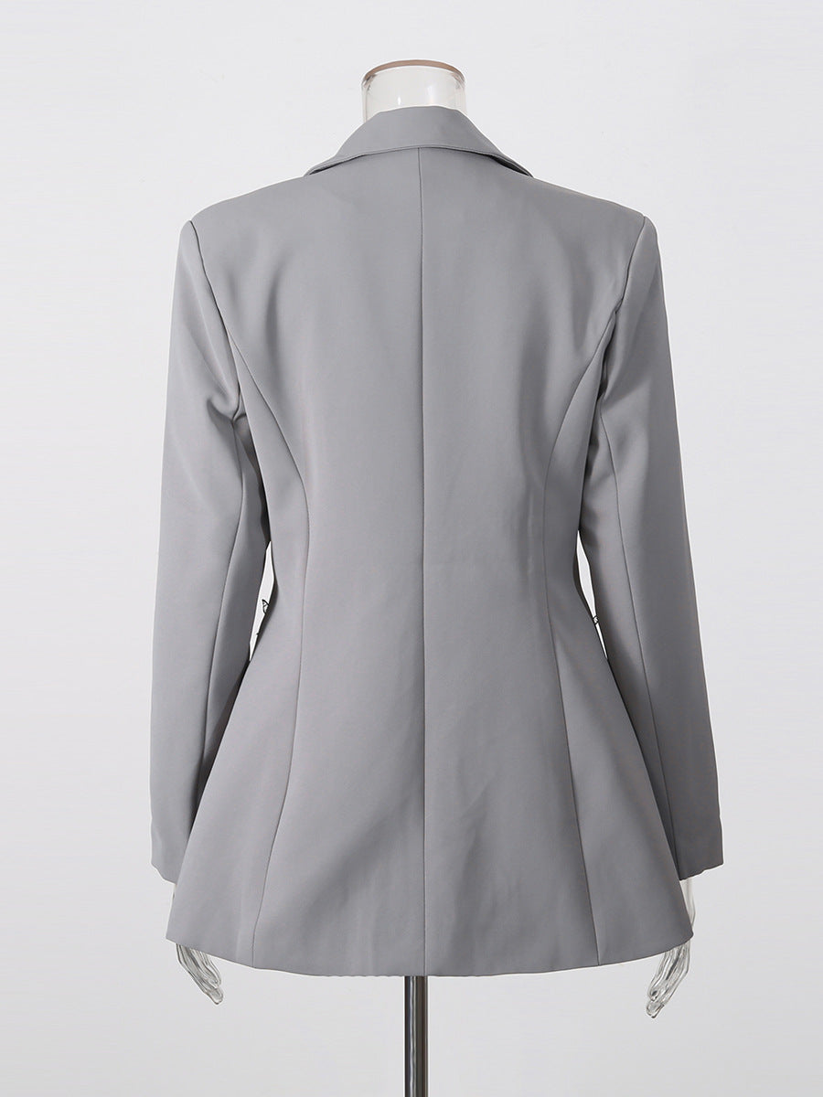 Tailored Blazer with Denim Patch & Black Lace Rhinestones