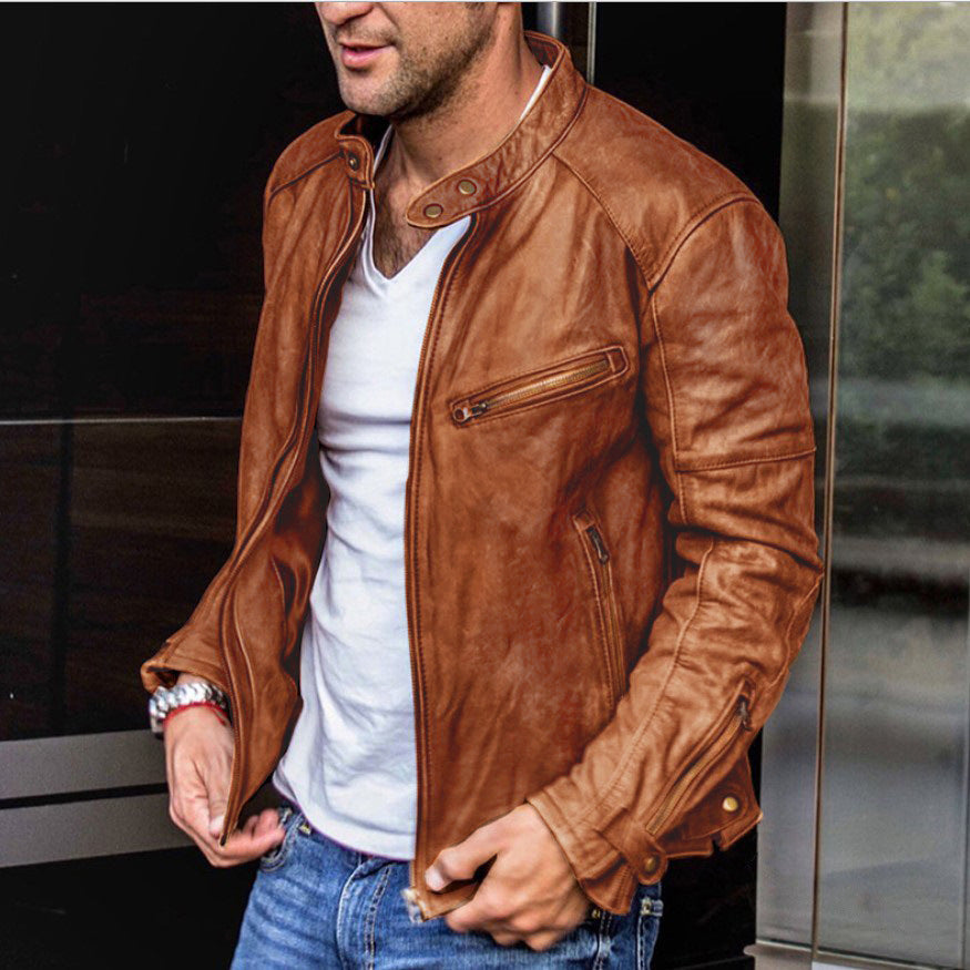 Automne Hiver Hommes PU En cuir Stand Collar Punk