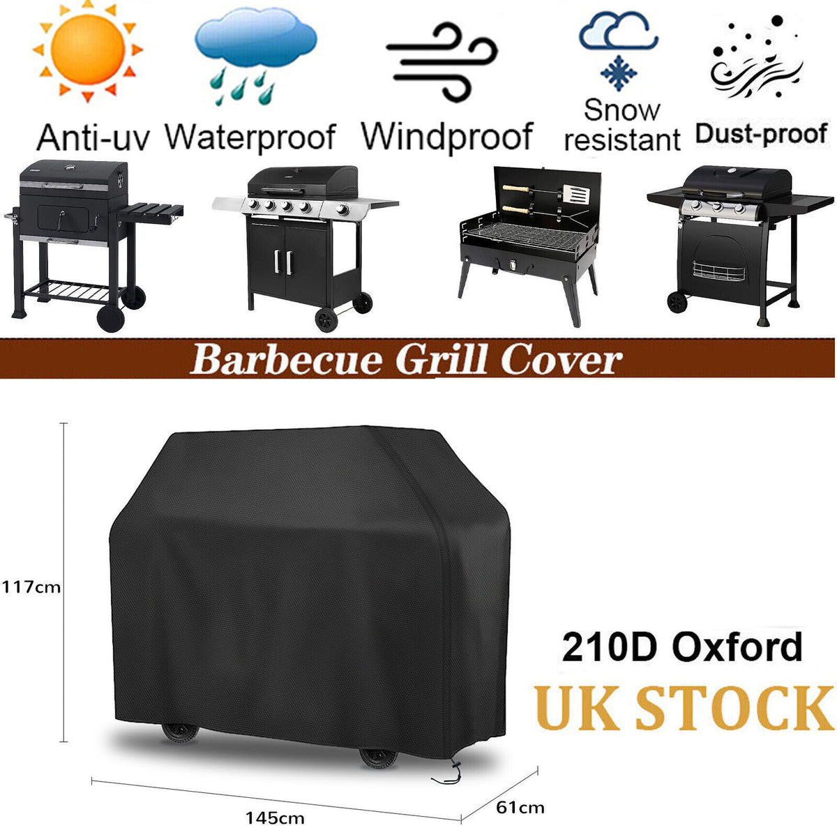 Heavy Duty Cover BBQ Waterproof Barbecue Gas Smoker Grill Patio Garden Outdoor