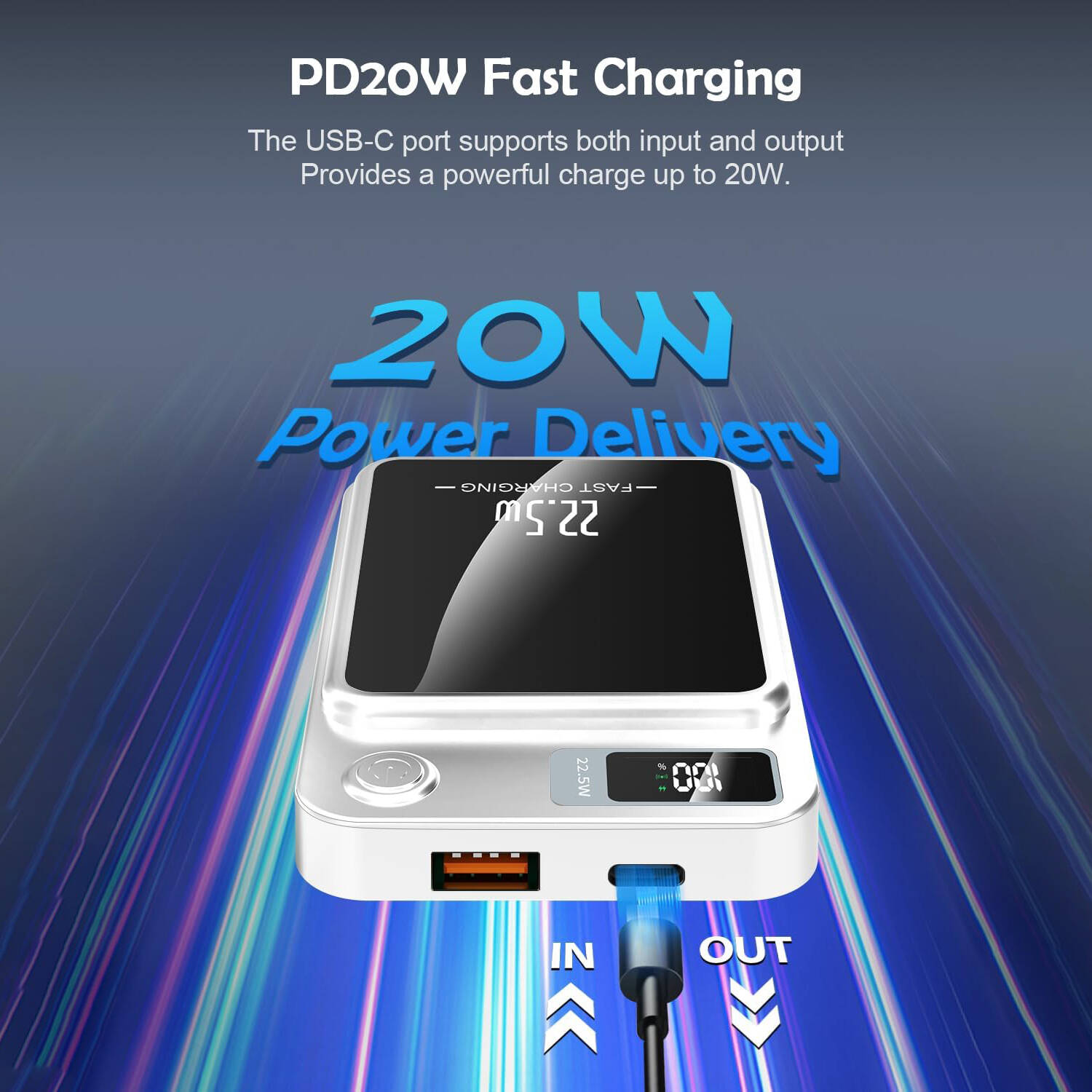 12000mAh Banque de puissance magnétique sans fil avec affichage LED