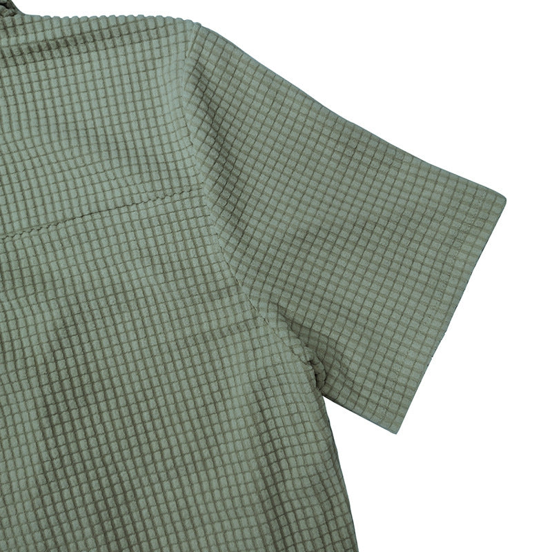 T-shirt homme simple à couleur solide avec waffle-weave