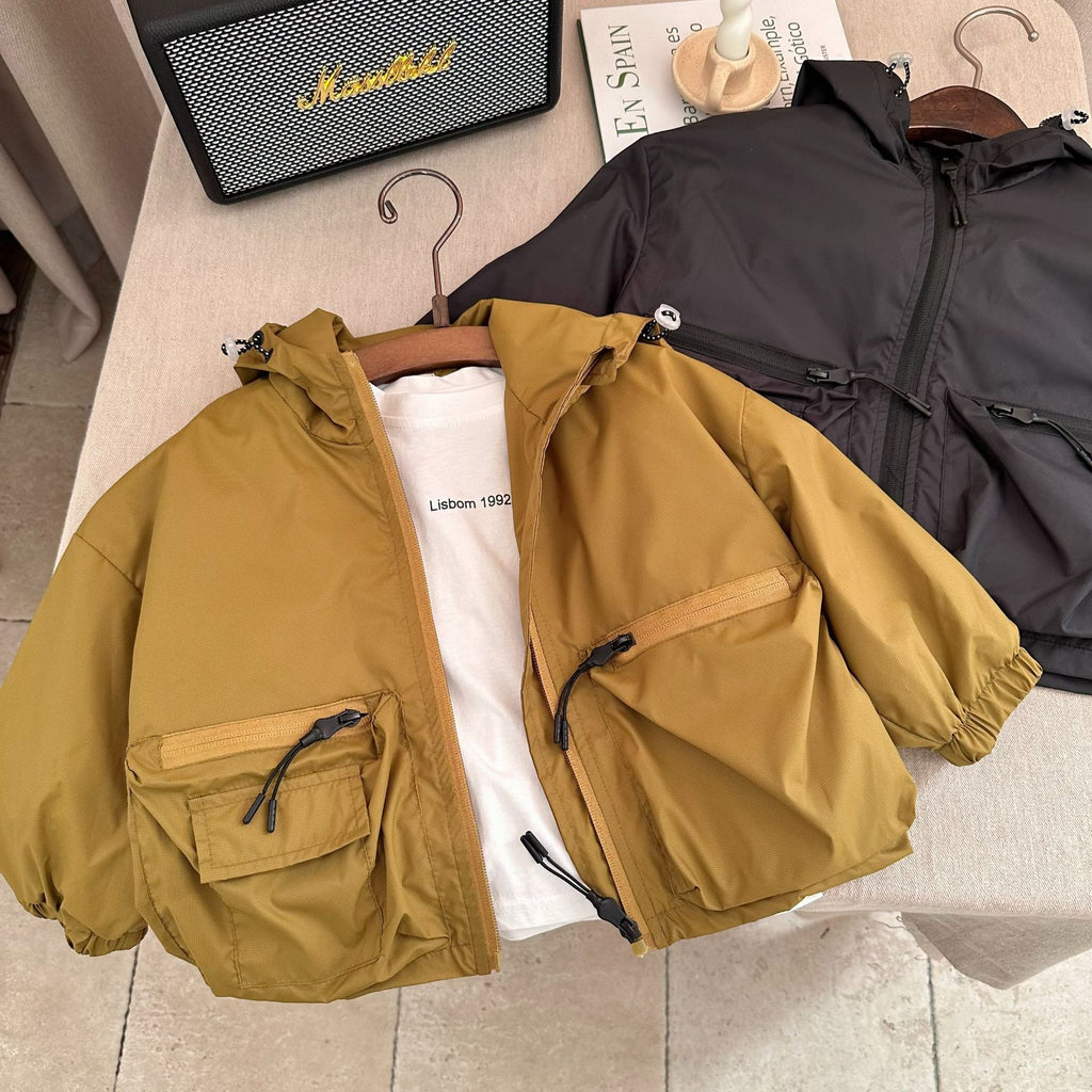 Garçon Solid Color Short Hood Shell Veste