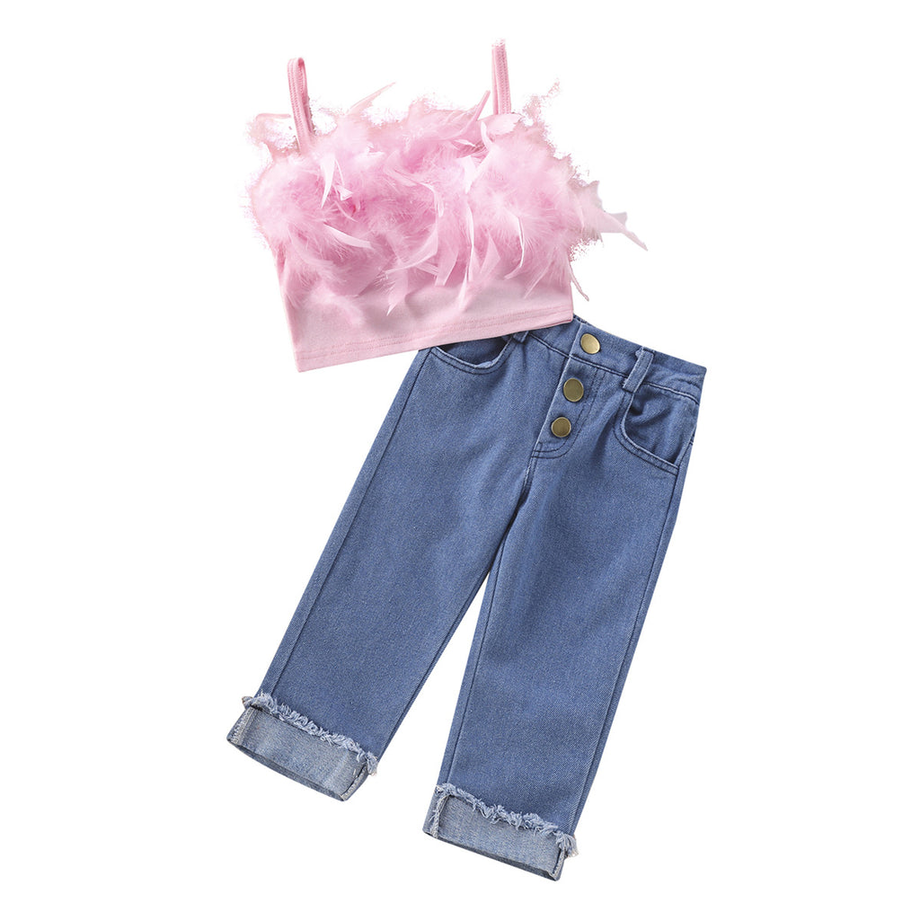 Costume de pantalons de denim de couleur solide pour filles