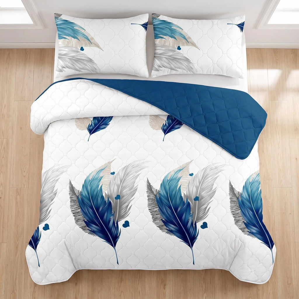 3-Piece bleu plume lit couvre-couche pour roi et roi de Californie