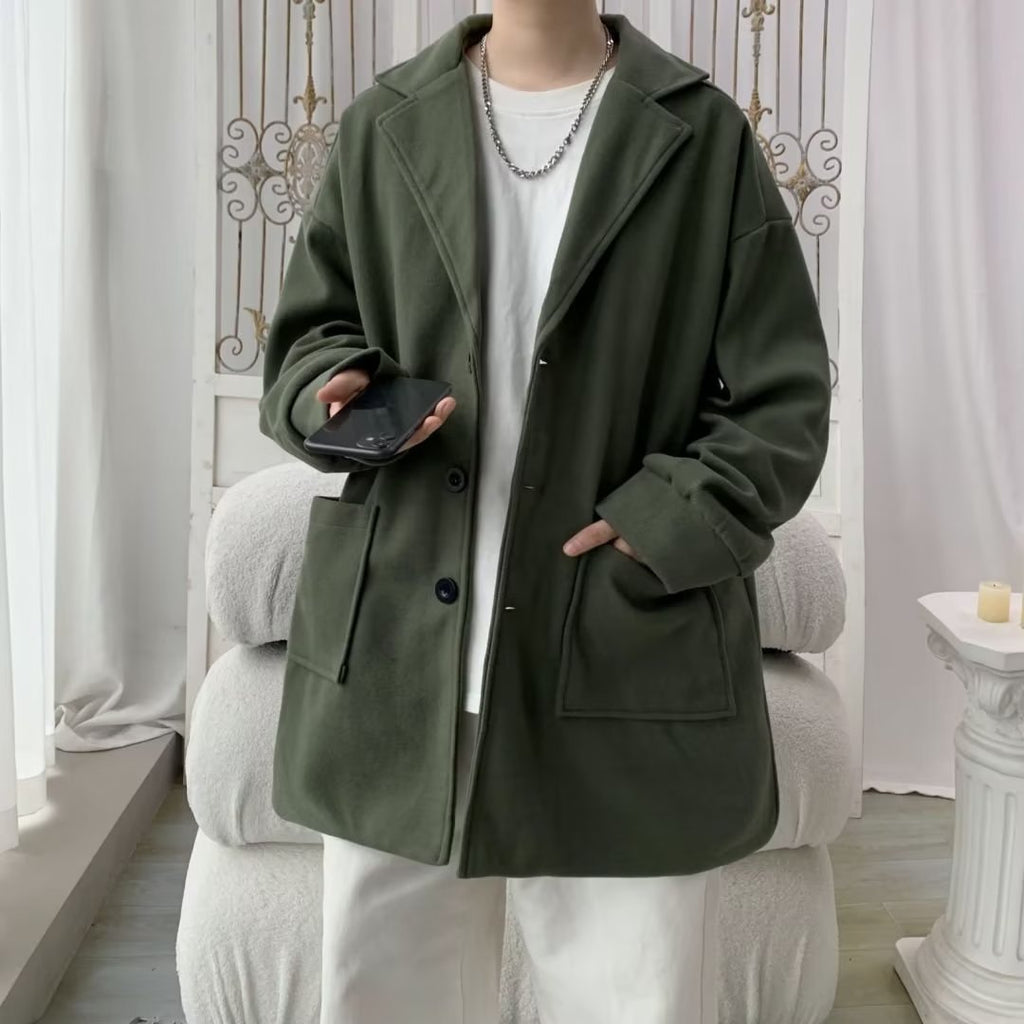L'automne et l'hiver hommes mi-long extra-loose Woolen Coat Outdoorwear Plus coton