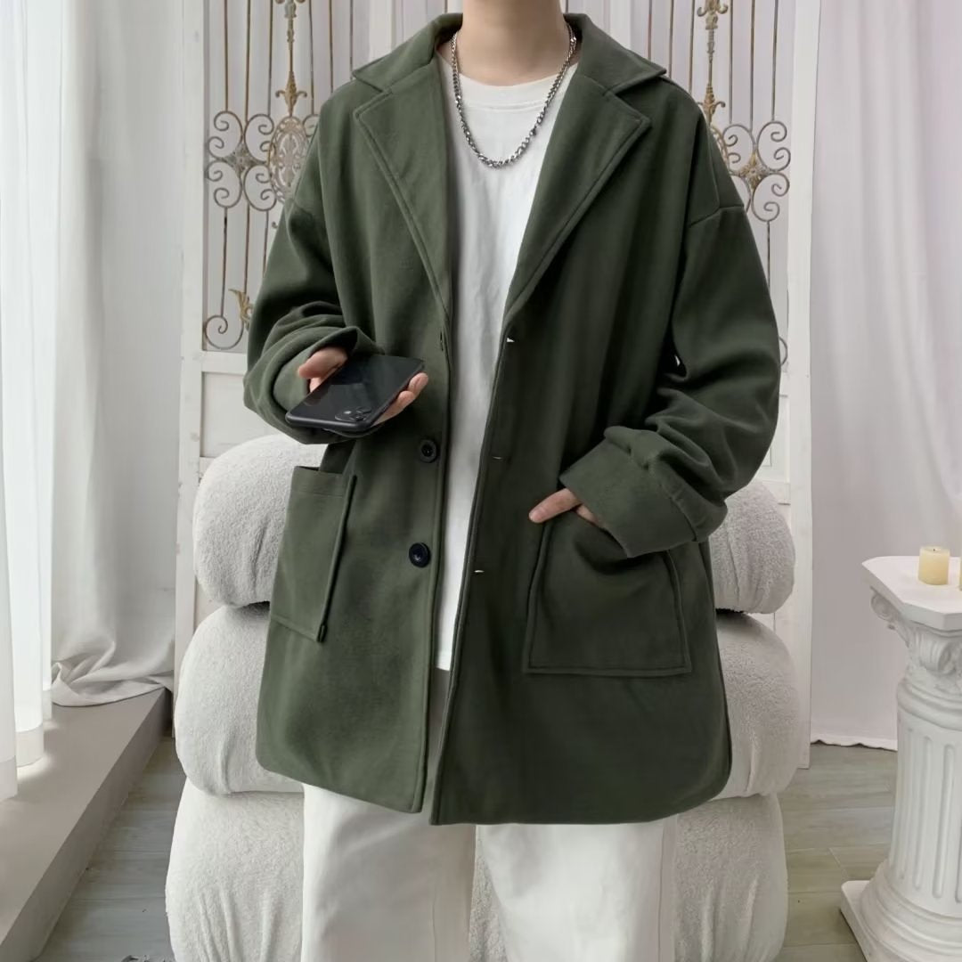 L'automne et l'hiver hommes mi-long extra-loose Woolen Coat Outdoorwear Plus coton