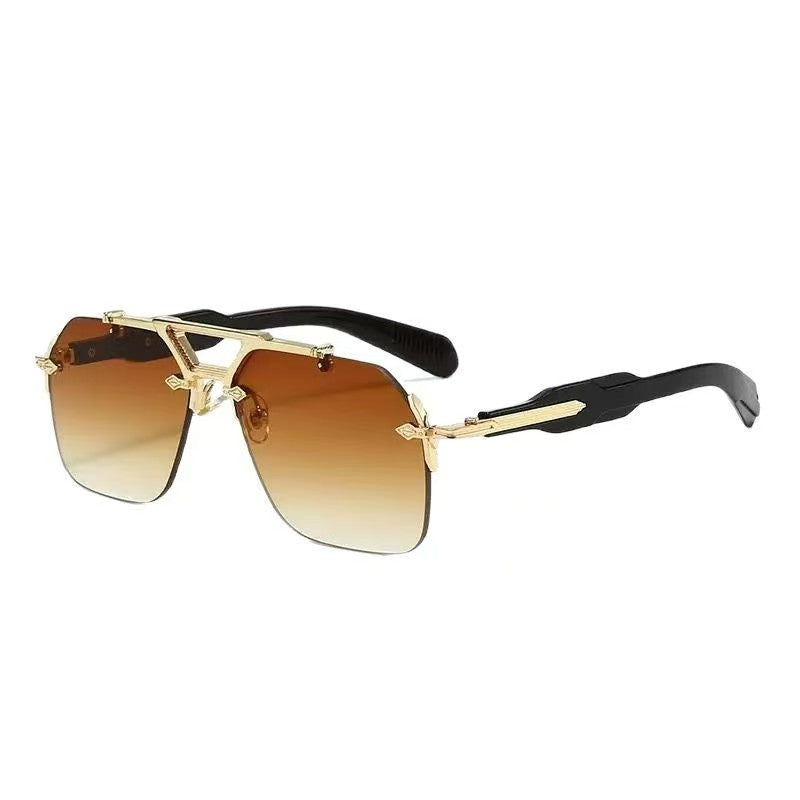 Double bridge rimless metal sunglasses