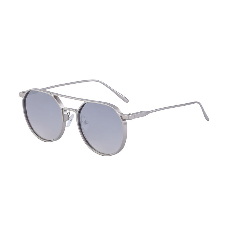 Verres de cadre ovale rétro Lunettes de soleil Aviateur double faisceau en métal