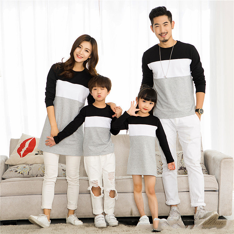 Colorblock Long-Sleeve T-Shirt for a Family of Four Couples
