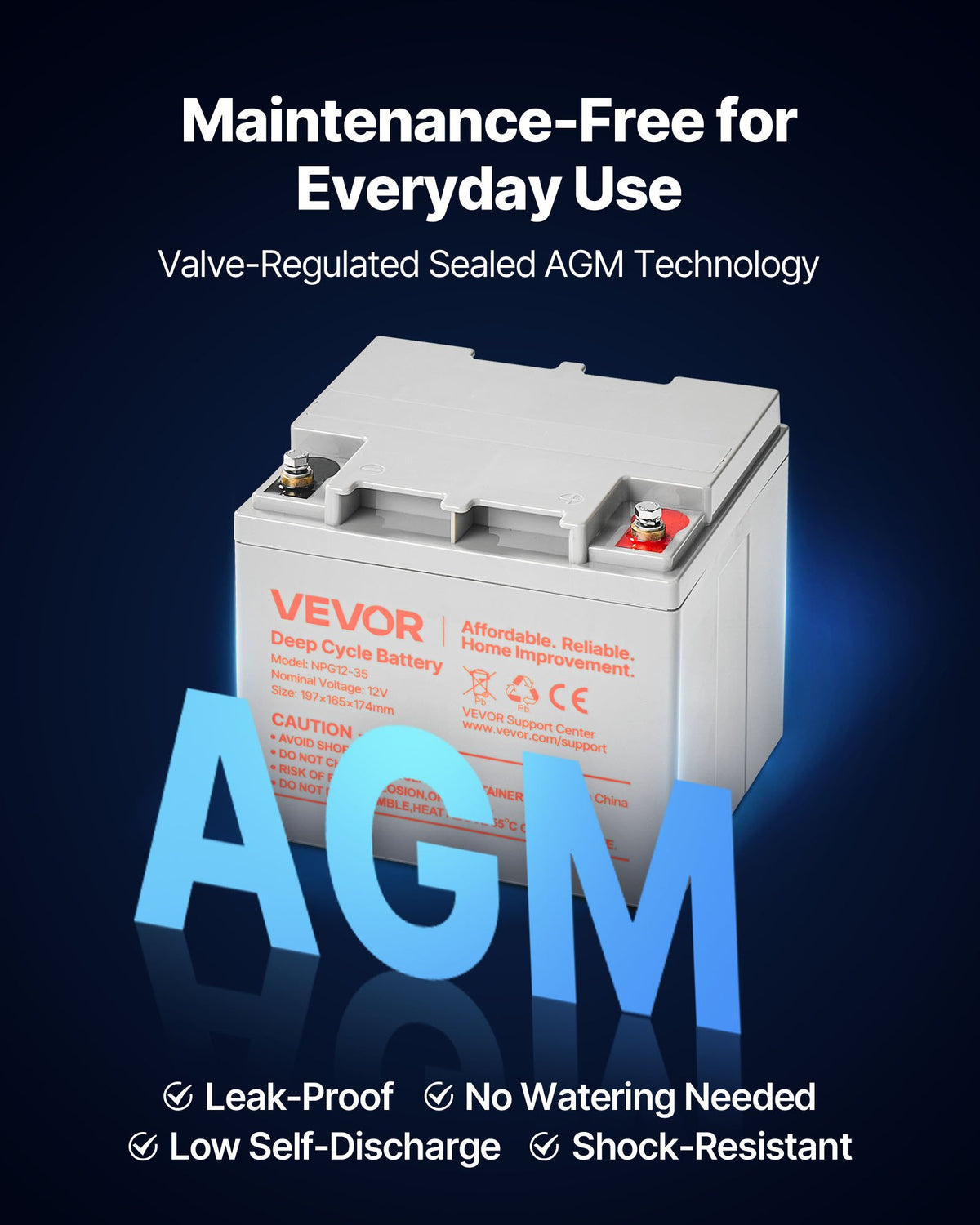 2 Pack 12V 35Ah Sealed Deep Cycle AGM Rechargeable Lead Acid Battery