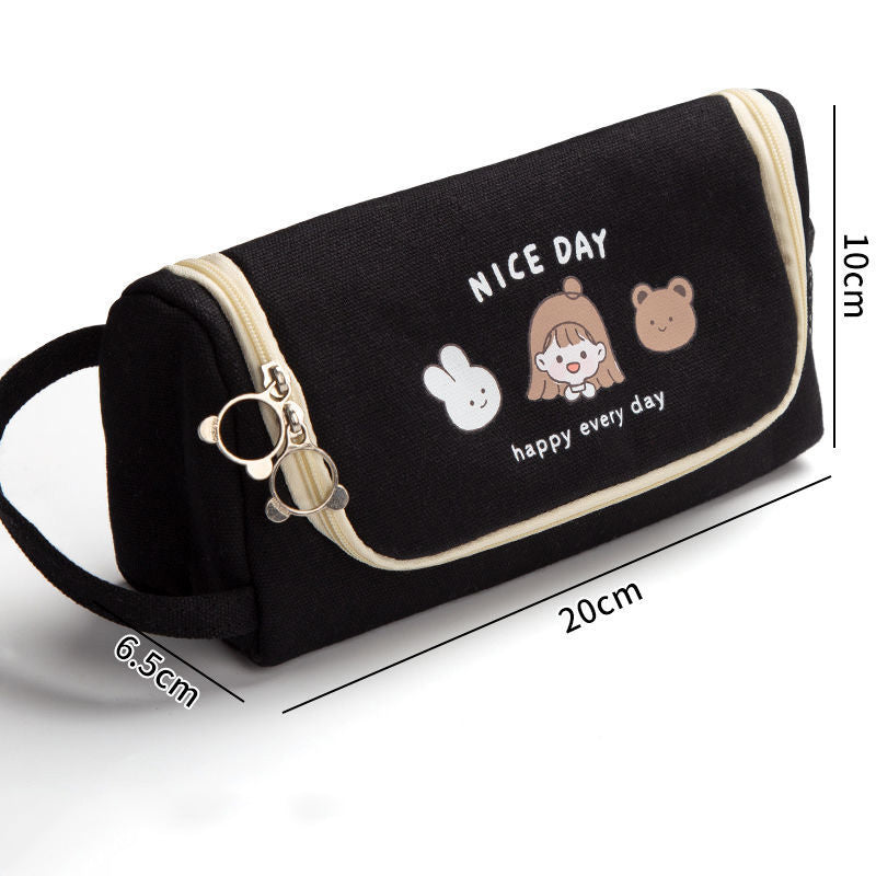 Toile Crayon cas grande capacité simple fille japonais mignon fille Cœur papeterie Box Kore