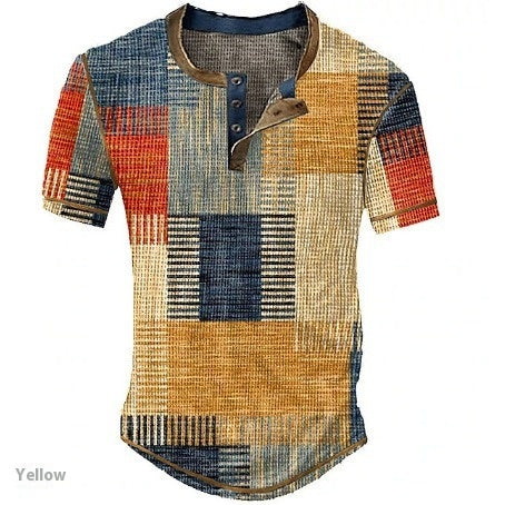 Vêtements Hommes Graphic Plaid Color Block Imprimé Waffle Henley Chemise manches courtes hommes