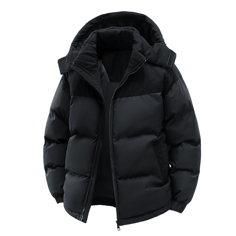 Veste de patchwork Corduroy Hiver Tip-up Stand Collier Coat Casual Commuter Long-sleev
