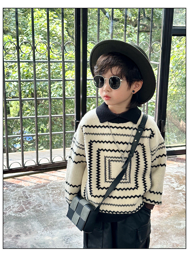 Chandail enfant Retro Garçon Automne et hiver épaississant Chandail bébé