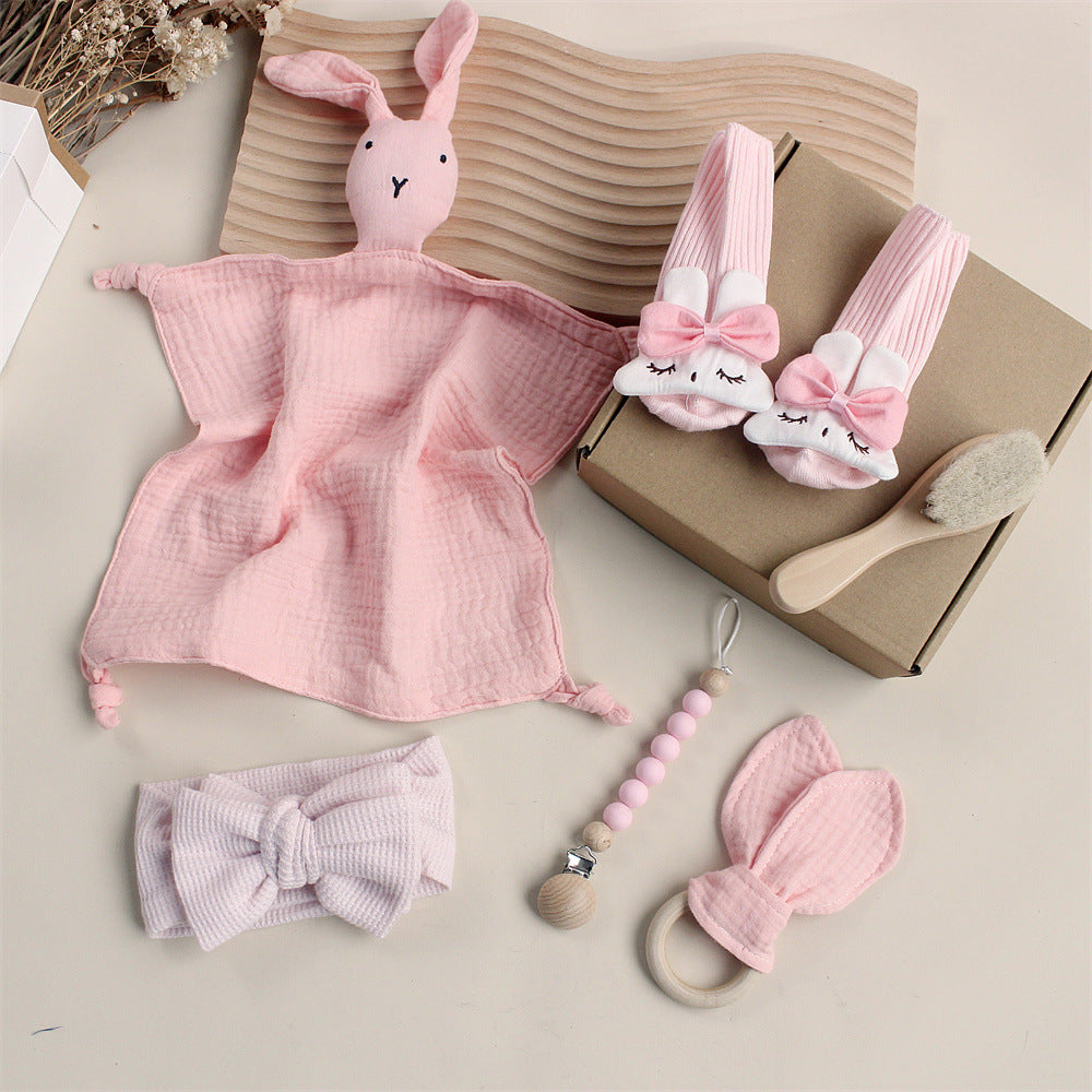 Bébé lapin Lion Appasing Serviettes Chaussettes Saliva Serviette Laver Cadeau Boîte Newborn Bite Anneau Cheveux B