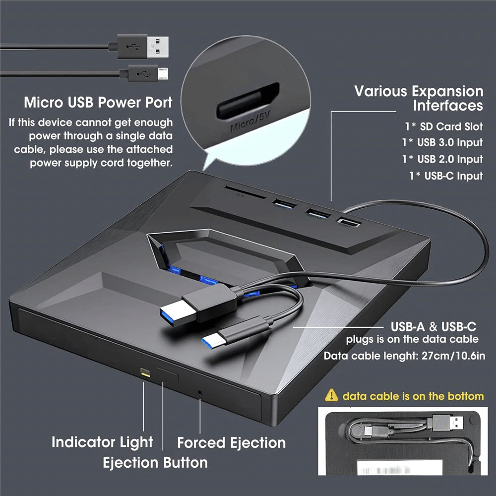Disque externe CD DVD USB 3.0 Writer Burner Player Pour PC Ordinateur portable Windows 11 10