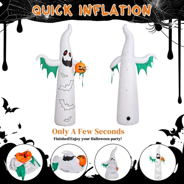 Decor gonflable Halloween 12ft avec des chauves-souris clignotantes et des fantômes blancs