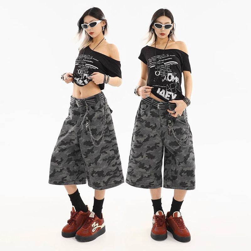 Short de denim retro Camouflage pour femmes