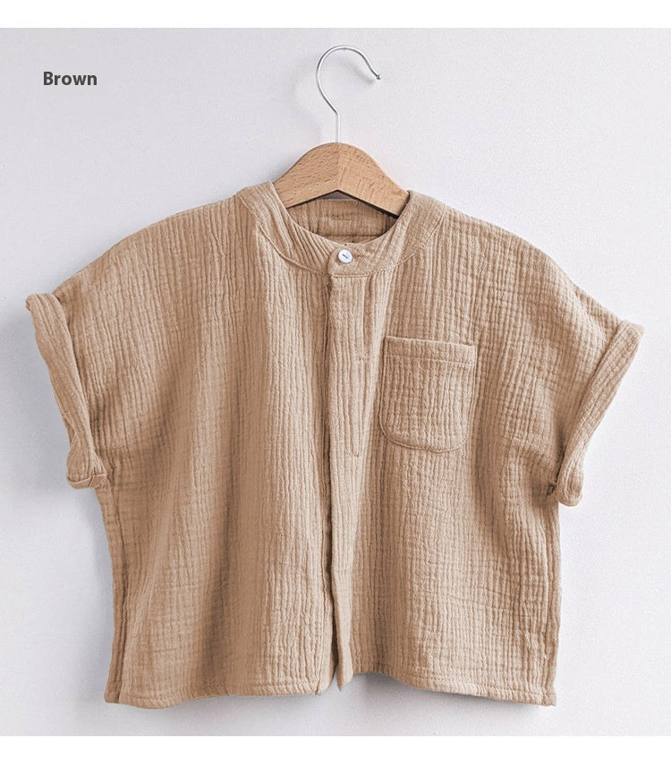 Cotton double couche Gauze Chemise garçon casual à manches courtes