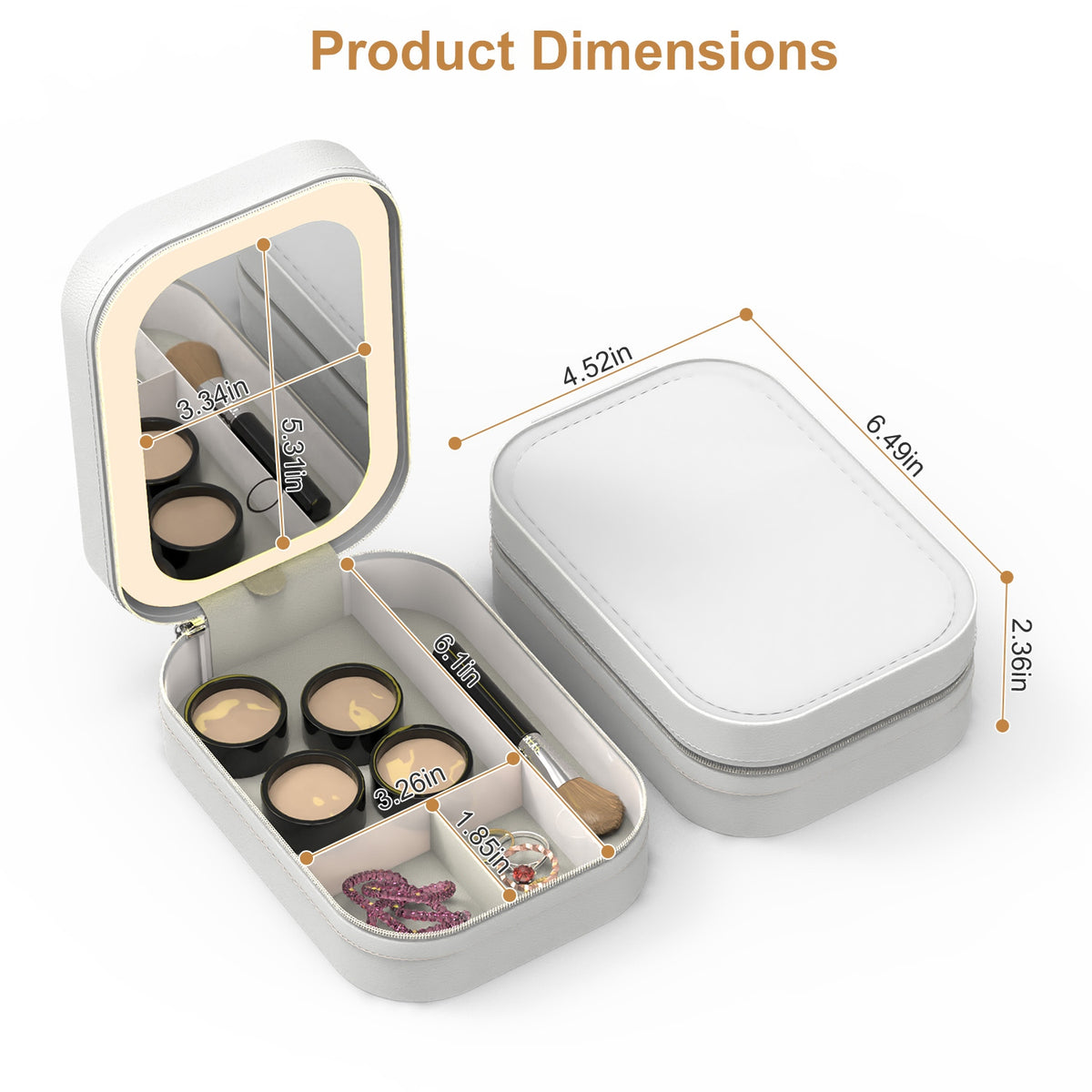 1Pc Portable Sac de maquillage de voyage avec miroir LED Rechargeable miroir de beauté avec 3 couleurs