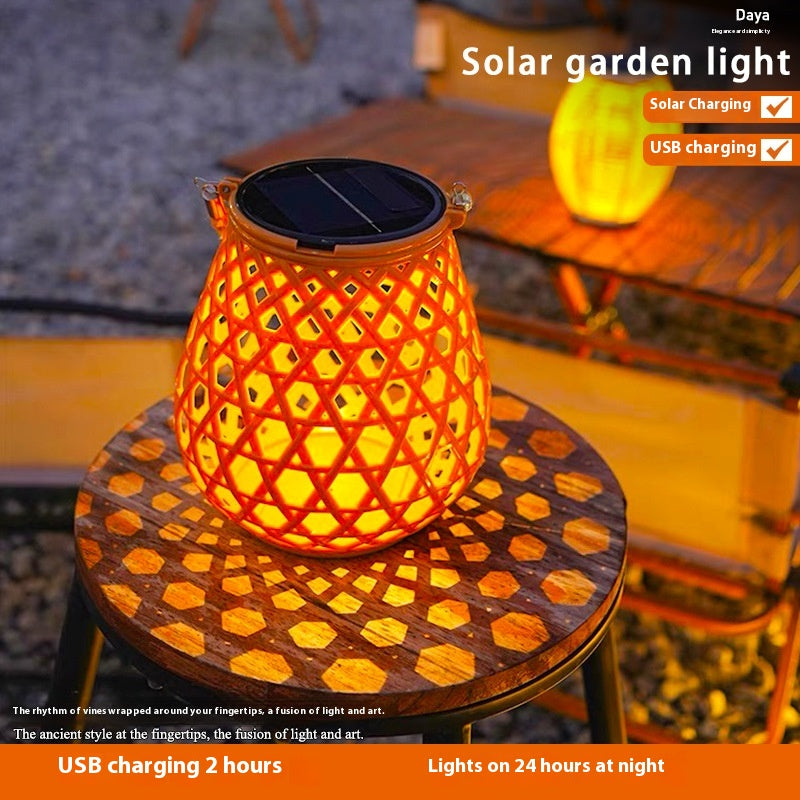 Décoration de jardin solaire Bamboo Woven bougie lumières