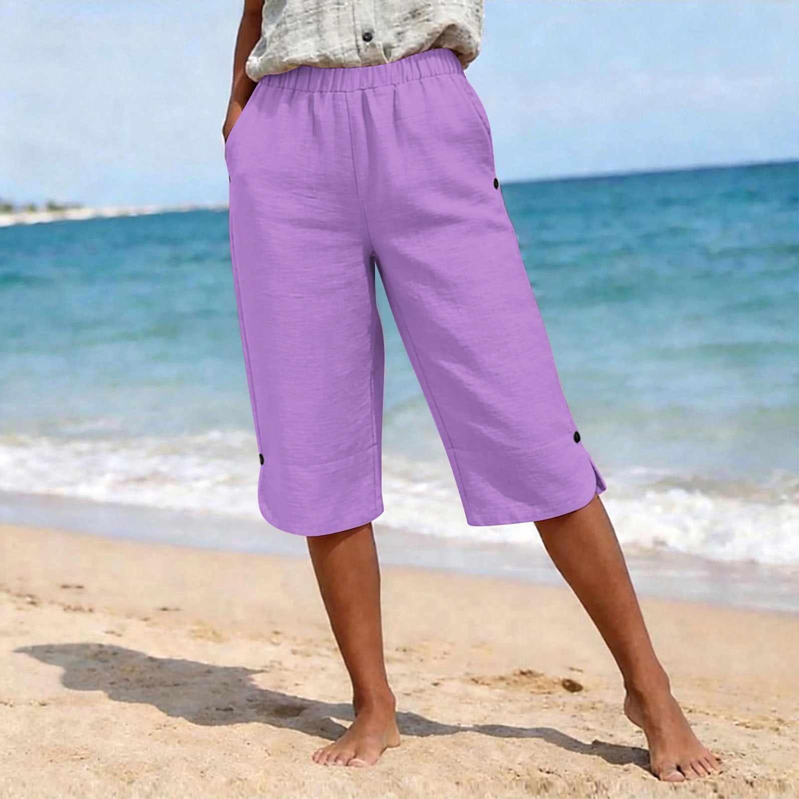 Pantalons casuals élastiqués pour dames Été High-waist