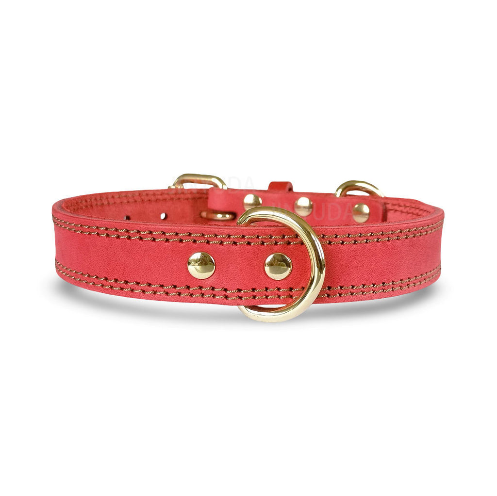 Collier en cuir plein grain avec double boucle D