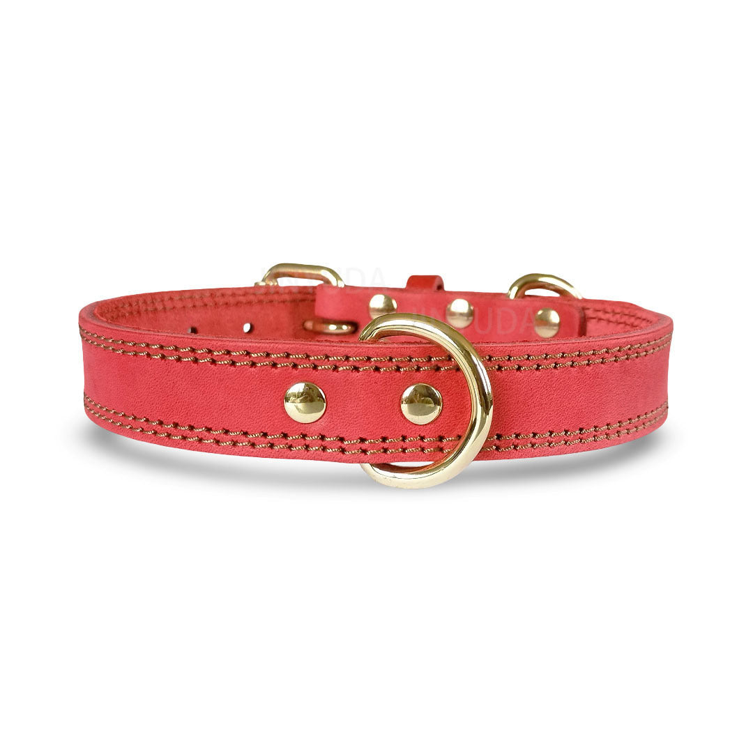 Collier en cuir plein grain avec double boucle D