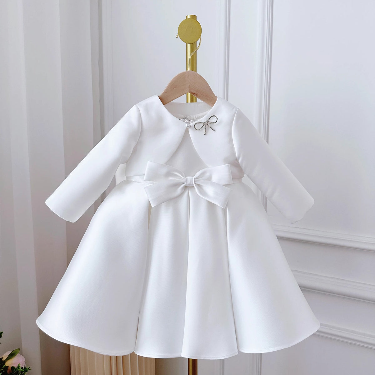 Women's Korean Style Baby Doll Dress White Classic Style Two-Piece Set
