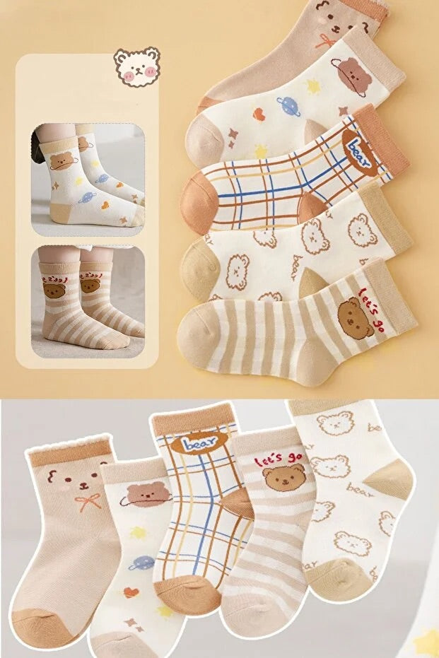 5 paire enfant modèle de chaussons d'ours doux confortable porter quotidiennement
