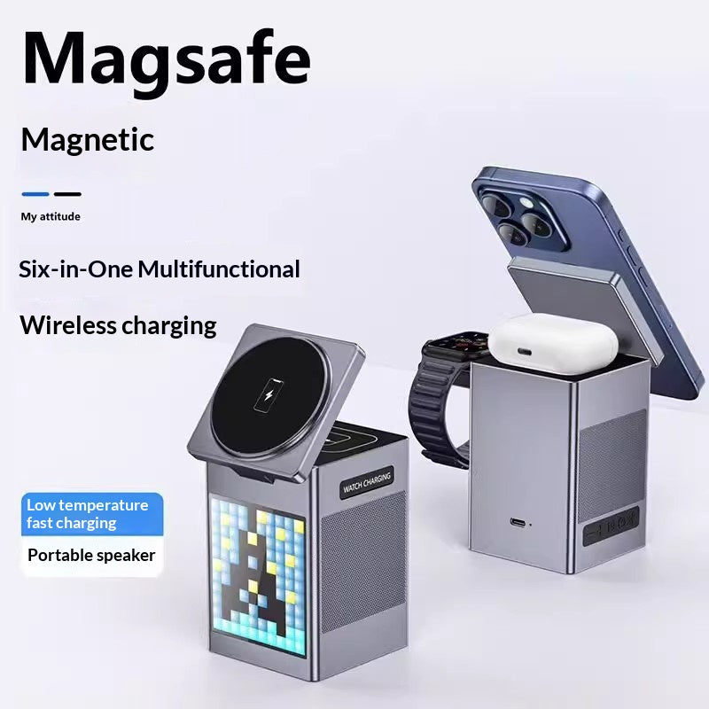 All-in-one Multi-fonctional Magnetic Bluetooth haut-parleur réveil sans fil Chargeur et De