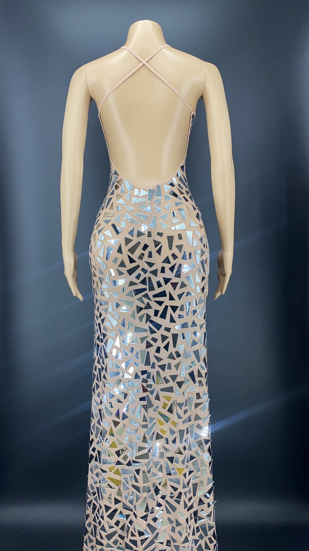 Miroirs brillants Robe de soirée sans manches sexy avec col haute fente