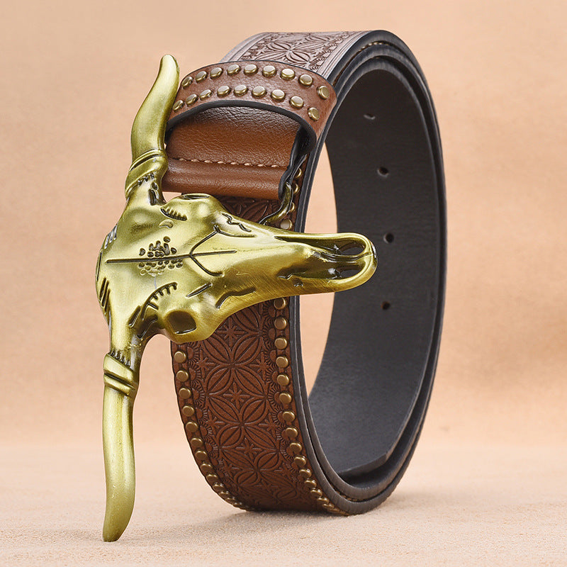 Ceinture en cuir de vache pour hommes avec rivets embossés